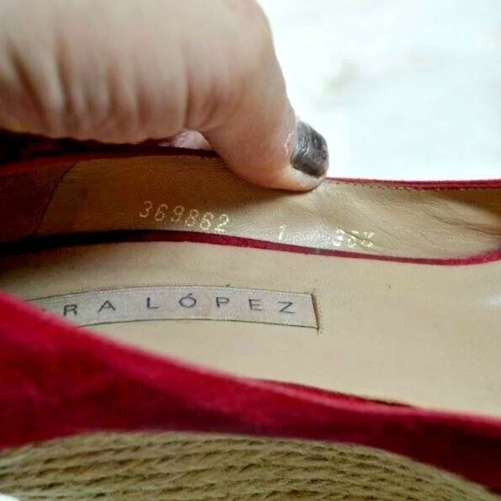 Pura Lopez Red Suede Platform Espadrilles